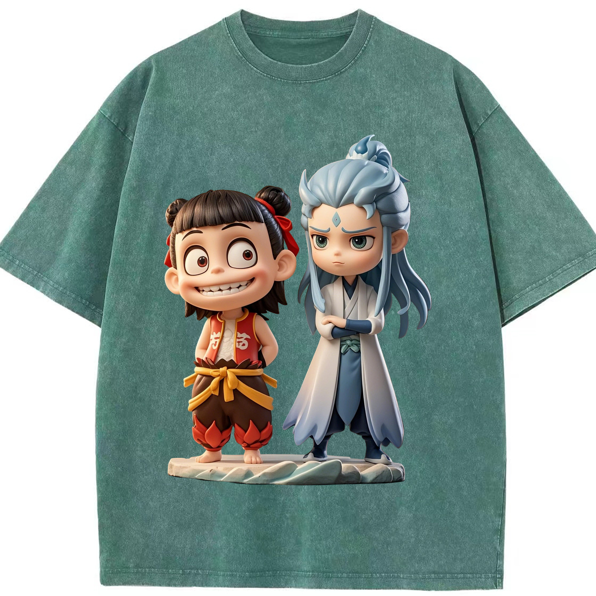 （画像用） Ne Zha 2 ナタ 魔童の大暴れ 綿100% ヴィンテージ風 半袖Tシャツ（フロントプリント）